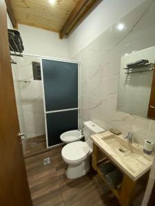 a bathroom with a toilet and a sink at Portezuelo de árboles in Panaholma