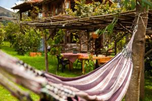 eine Hängematte im Hof eines Hauses in der Unterkunft Chuensuca: naturaleza y bienestar in Villa de Leyva