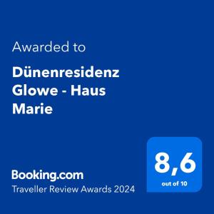 Certificat, premi, rètol o un altre document de Dünenresidenz Glowe - Haus Marie