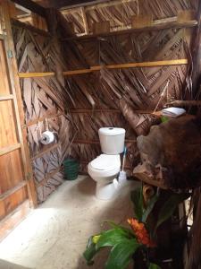 a bathroom with a toilet in a straw hut at Cabañas Mangle House in Buenaventura