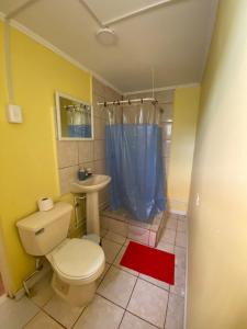 a bathroom with a toilet and a sink at Hostal Grecia, alojamiento para particulares y empresas in Calama
