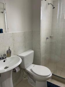 ein Bad mit einem WC, einem Waschbecken und einer Dusche in der Unterkunft Apartamento en Prados del Este Amplio comodo y equipado in Cúcuta