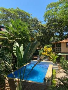 a swimming pool in the middle of a garden at Hotel Boruca Tamarindo in Tamarindo