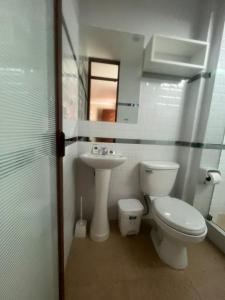 ein Bad mit einem WC und einem Waschbecken in der Unterkunft Cardos hostal in Pisco