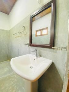 uma casa de banho com um lavatório e um espelho em Hari Villa Mirissa em Mirissa