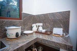 un comptoir de cuisine avec des appareils sur un comptoir dans l'établissement D2 Villa Unawatuna, à Galle