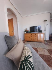 a living room with a couch and a flat screen tv at Gandia Mallorca 27 in Gandía