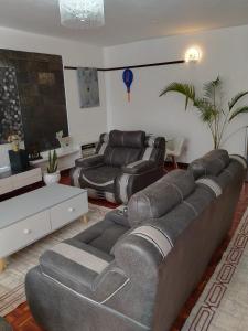 a living room with a couch and couches in it at Dylan Executive 1 Bedroom Apartment in Nakuru