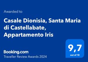 Certifikát, hodnocení, plakát nebo jiný dokument vystavený v ubytování Casale Dionisia, Santa Maria di Castellabate, Appartamento Iris