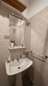 a bathroom with a white sink and a mirror at Aremogna Appartamento Sulle Piste da Sci in Roccaraso