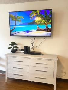 A television and/or entertainment centre at Free parking Comfy central Waikiki
