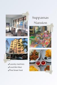 un collage de fotos de comida en una tienda en Suppamas Mansion ศุภมาส แมนชั่น en Bangkok Yai