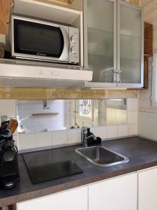 a kitchen with a sink and a microwave at Les Suites d'Aliénor, Suite Cosy in Pessac