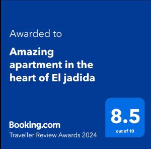 תעודה, פרס, שלט או מסמך אחר המוצג ב-Amazing apartment in the heart of El jadida