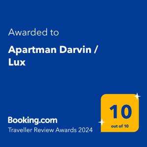 Certifikát, hodnocení, plakát nebo jiný dokument vystavený v ubytování Apartman Darvin / Lux