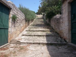 an old stone alley with a stone wall at Apartment Tara in Sumartin