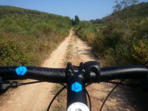 a bike handlebar on a dirt road at Apartment Tara in Sumartin