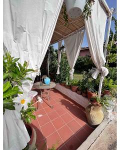 タナウネッラにあるCamera Ponenteのパティオ(テーブル、鉢植えの植物、天蓋付)