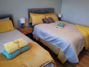 two beds sitting next to each other in a bedroom at Tranquil unit close to Kells in Kilkenny