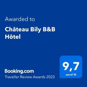 a blue sign with the text awarded to chicago city bbb hotel at Château Bily B&B Hôtel in La Chèze