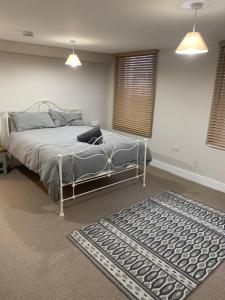 a bedroom with a bed and a rug at Beautiful city centre apartment. in Salisbury