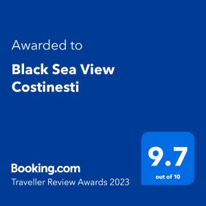 Palkinto, sertifikaatti, kyltti tai muu asiakirja, joka on esillä majoituspaikassa Black Sea View Costinesti