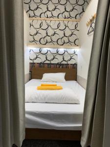 a bedroom with a white bed with a canopy at Shinjuku Sky hostel in Tokyo