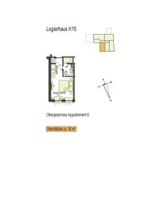 un plano del piso del apartamento en el centro de la localidad en Logierhaus K15 Appartement 6 en Borkum
