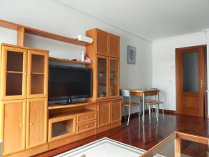 a living room with a large entertainment center with a flat screen tv at CASA MANUELA in Suances