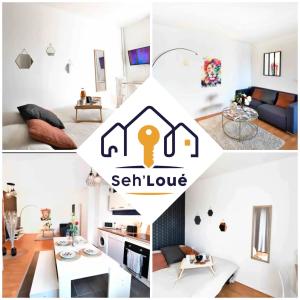 eine Collage mit Fotos von einem Wohnzimmer und einem Verkaufshaus in der Unterkunft Ch2 communs à partager Seh’Loué in Saint-Brieuc
