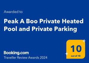 Certifikát, hodnocení, plakát nebo jiný dokument vystavený v ubytování Peak A Boo Private Heated Pool and Private Parking