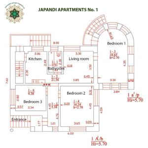 uma planta dos pavilhões japoneses propostos em Japandi apartamentai em Kaunas