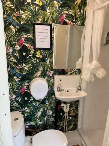 a bathroom with a toilet and a sink at Abbeyfield Guesthouse in Liverpool