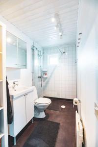 ein Bad mit einem WC und einem Waschbecken in der Unterkunft Långrösta; Ruime blokhut grenzend aan bos in Hagfors