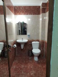 La salle de bains est pourvue de toilettes et d'un lavabo. dans l'établissement Motel Elegance, à Sandanski
