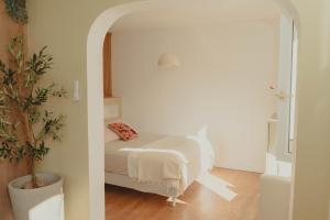 een slaapkamer met een bed en een potplant bij Au cœur de Hyeres, Idéal pour les couples ! in Hyères