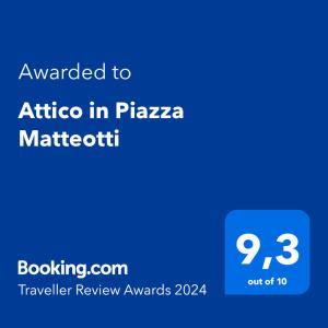 Ein Zertifikat, Auszeichnung, Logo oder anderes Dokument, das in der Unterkunft Attico in Piazza Matteotti ausgestellt ist
