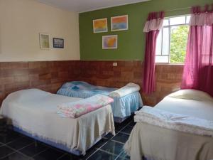 Zimmer mit 2 Einzelbetten und einem Fenster in der Unterkunft Casa Delicia em Passa Quatro Até 4 pessoas in Passa Quatro