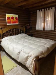 a bedroom with a large white bed in a room at CABAÑA EN EL MANZANO HISTORICO in Los Árboles