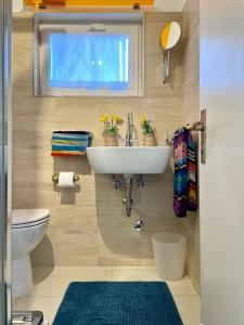 ein Bad mit einem Waschbecken, einem Fenster und einem WC in der Unterkunft Bnbook Lago Maggiore Studio in Castelletto sopra Ticino