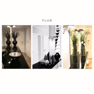 a collage of three pictures with flowers in vases at Ruh-Ut in Wyk auf Föhr +15 photos