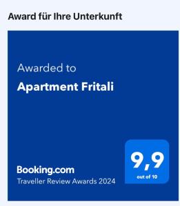 Majutusasutuses Apartment Fritali olev sertifikaat, autasu, silt või muu dokument