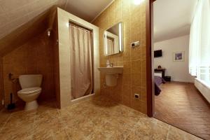 a bathroom with a toilet and a sink at Pod Brzozą in Bydlino