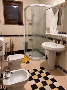 a bathroom with a shower and a toilet and a sink at Lazar TERRACE Apartment in Izola