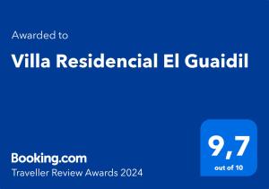 Villa Residencial El Guaidil tanúsítványa, márkajelzése vagy díja