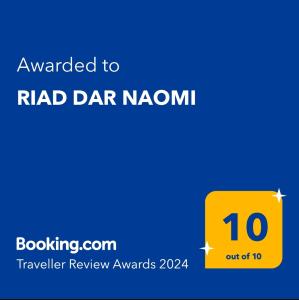 Certifikát, hodnocení, plakát nebo jiný dokument vystavený v ubytování RIAD DAR NAOMI