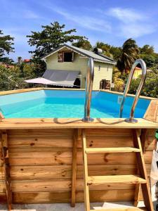 uma piscina com uma banheira de hidromassagem e um lavatório em 971C - "Ti Calebasse" an atypical cottage em Terre-de-Bas