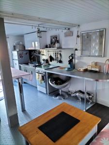 a kitchen with a large table in a room at Studio très calme 5mn VICHY in Bellerive-sur-Allier