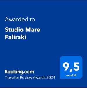 Сертифікат, нагорода, вивіска або інший документ, виставлений в Studio Mare Faliraki