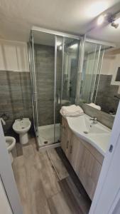 een badkamer met een wastafel, een douche en een toilet bij BB Corso Roma in San Giovanni Rotondo